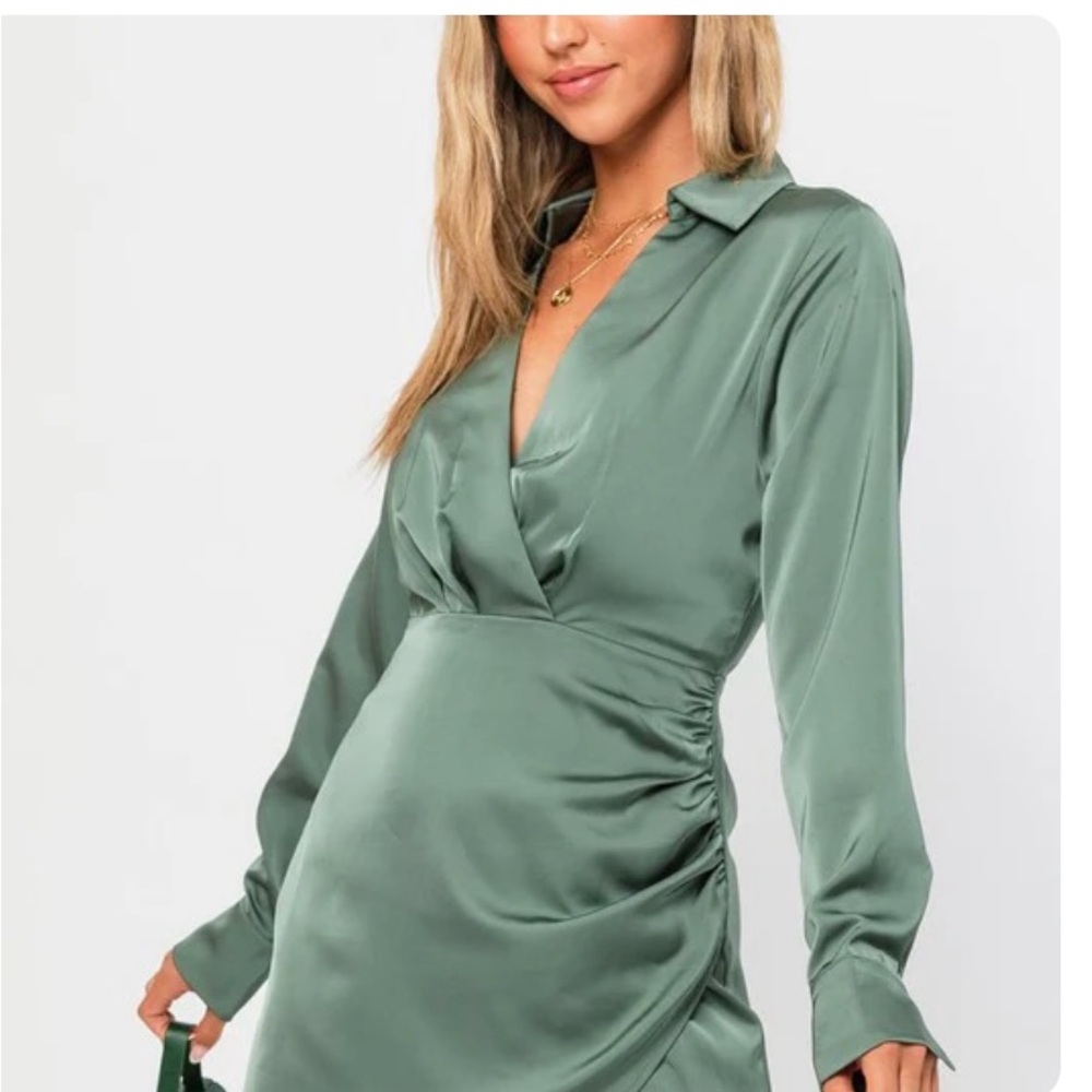 Elegant Green Satin Dress